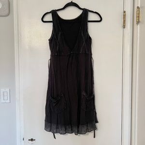 Vintage Witchy Fairy Cottagecore Black Cotton Lace Ribbon & Pocket Dress